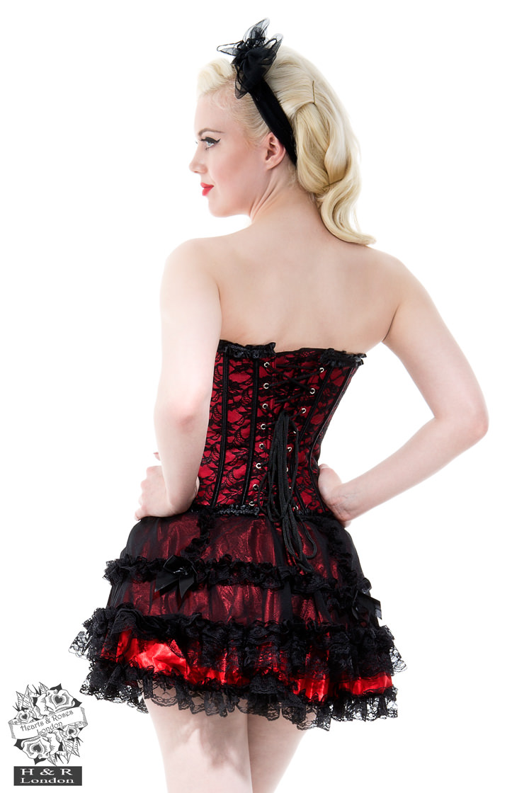 Red With black Net Corset